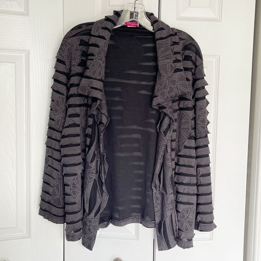 Women’s Sweater Draped Cardigan Size Large Gray Long Sleeve - Picture 15 of 16